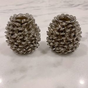 SILVER PINE CONE CANDLE HOLDER